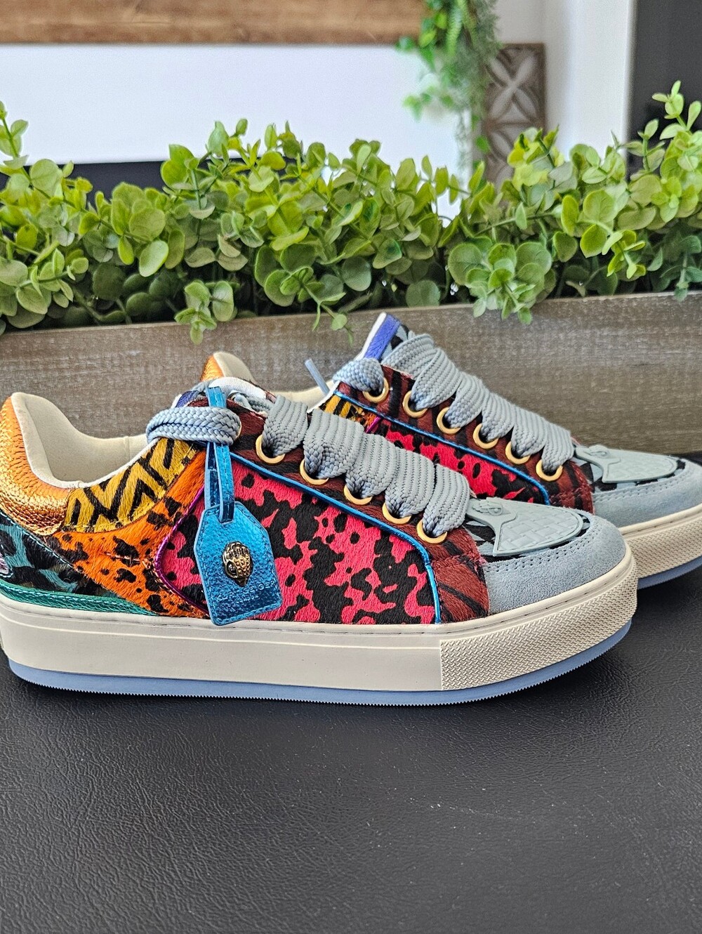 Kurt Geiger Womens Multicolor Leopard-Panel LowTop Sneakers/Shoes Sz 7 & 9.5